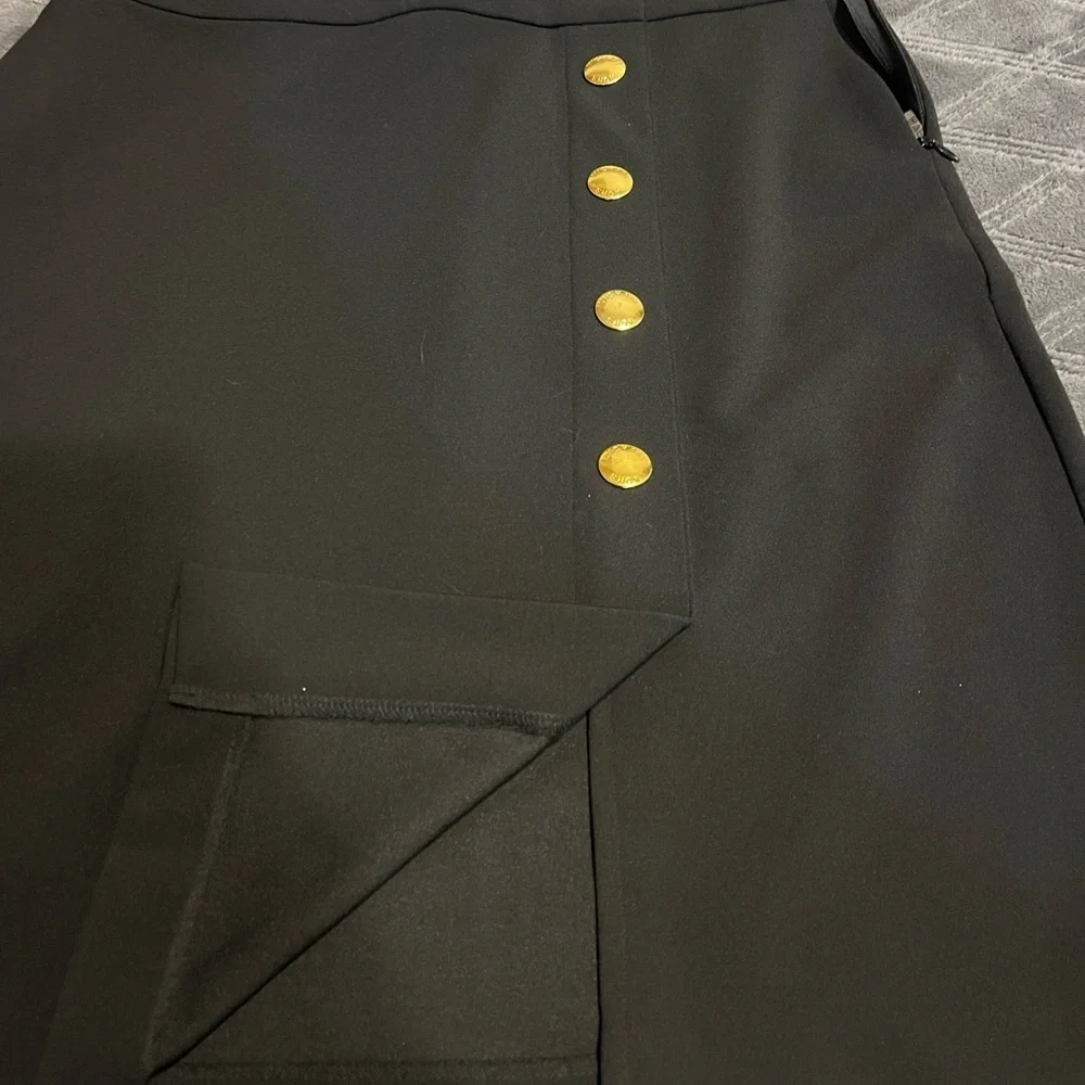 Michael Kors Black Mini Skirt with Gold Buttons